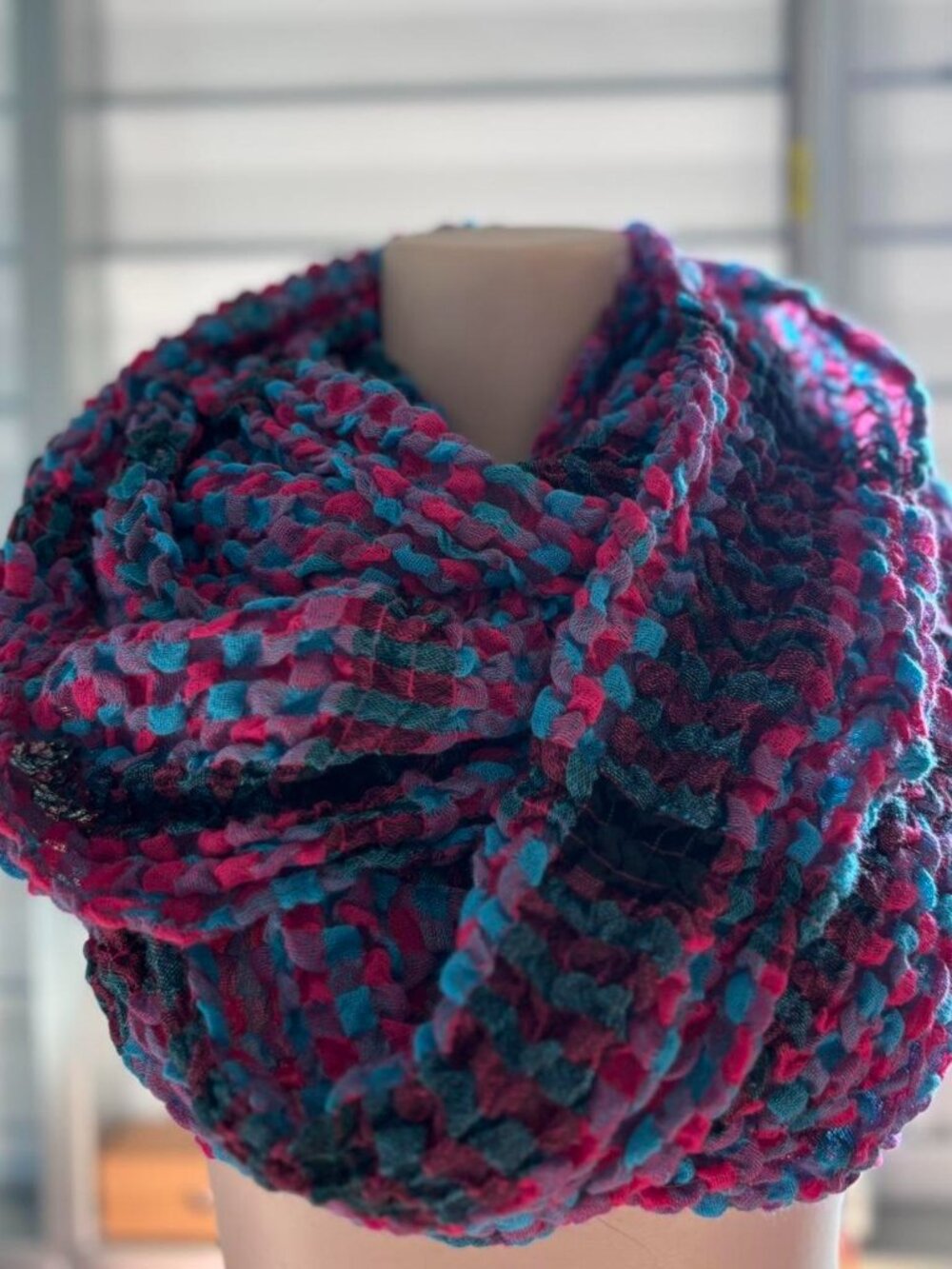 Multi colored blue and pink infinity scarf